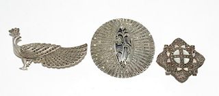 Silver & Marcasite Woman's Brooches, 3 Pins