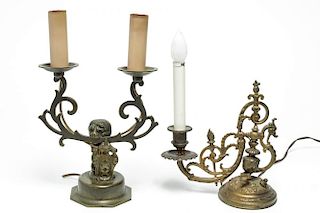 Bronze Tabletop Candelabra Lamps, Vintage