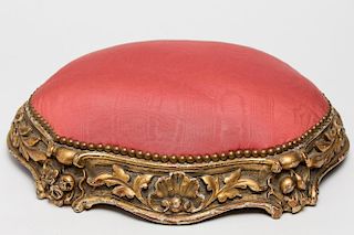 Neoclassical Giltwood Ottoman, Silk-Upholstered