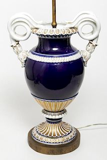 Meissen Porcelain Urn Vase Lamp, Monumental Scale