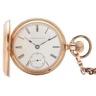 Elgin Hunter Case Pocket Watch in 14 Karat Yellow Gold with 10 Karat Chain and Fob