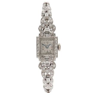 Glycine Wrist Watch in Platinum with Diamonds