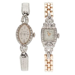 Wristwatches and Brooch in Platinum, 14 Karat Gold, Gold Filled