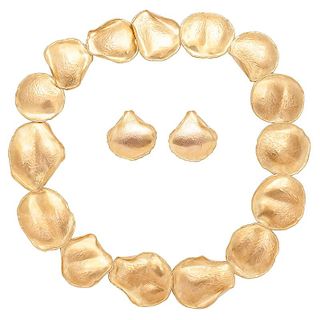 Angela Cummings for Tiffany & Co. 18 Karat Yellow Gold "Rose Petal" Necklace & Earrings Suite