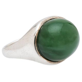 Elsa Peretti for Tiffany & Co. Green Jade Ring in Sterling Silver