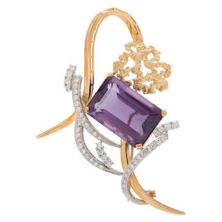 H. Stern Amethyst and Diamond Brooch in 18 Karat Yellow Gold and Platinum