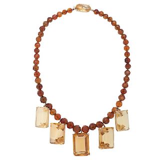 Citrine Necklace and Earrings in 14 Karat Yellow Gold