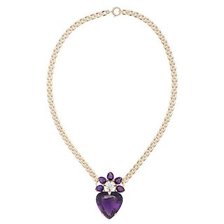 Amethyst Earrings and Necklace in 14 Karat Yellow Gold