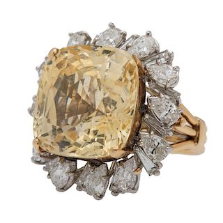 Large Yellow Sapphire and Diamond Ring in 18 Karat Gold