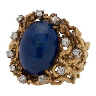 Lapis Lazuli and Diamond Ring in 18 Karat Yellow Gold