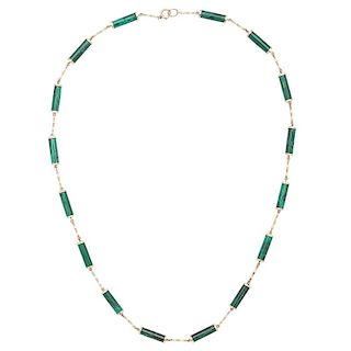 Malachite and Bamboo Link Necklace in 14 Karat Yellow Gold