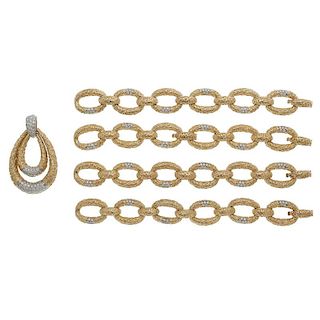 Diamond Necklace, Pendant and Bracelet in 18 Karat Yellow Gold