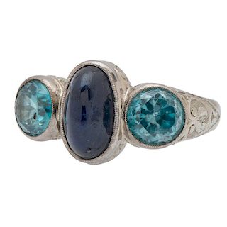 Sapphire and Blue Zircon Ring in 18 Karat White Gold