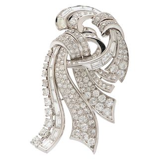Platinum Brooch with Baguette and Round Diamonds