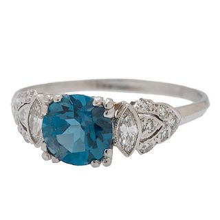 Blue Topaz and Diamond Ring in Platinum