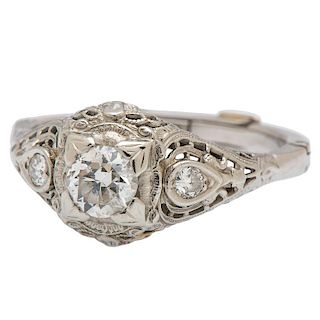 Edwardian Diamond Ring in 14 Karat White Gold