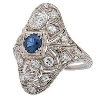 Edwardian Sapphire and Diamond Dinner Ring in Platinum
