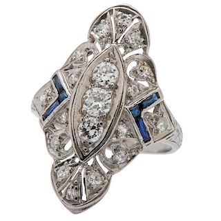 Art Deco Diamond and Sapphire Dinner Ring in Platinum