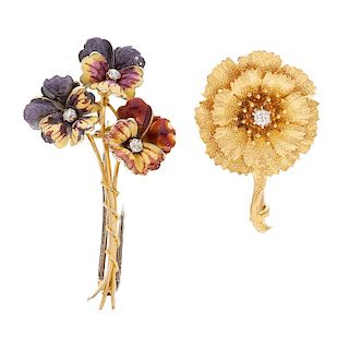 Victorian Flower Pins in 14 Karat Yellow Gold
