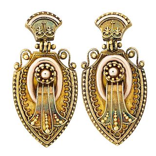 VICTORIAN ETRUSCAN REVIVAL YELLOW GOLD PENDANT EARRINGS