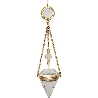 FRENCH YELLOW GOLD & ROCK CRYSTAL PENDANT WATCH