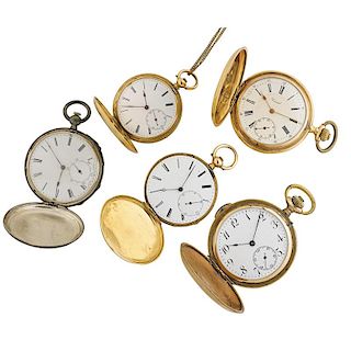 FOUR YELLOW GOLD OR SILVER HUNTER CASE POCKET WATCH REPEATERS