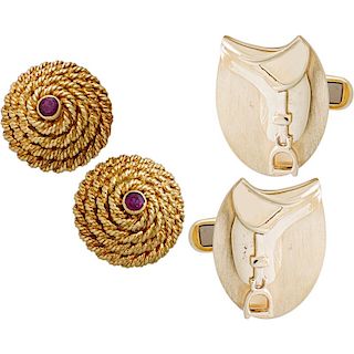 TWO PAIRS OF YELLOW GOLD CUFFLINKS