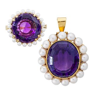 AMETHYST, PEARL & YELLOW GOLD HALF SUITE
