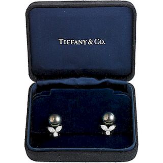 TIFFANY & CO. TAHITIAN PEARL & DIAMOND EARRINGS