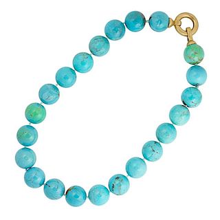 CHINESE TURQUOISE & YELLOW GOLD NECKLACE