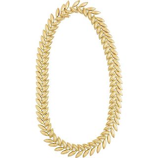 FRENCH YELLOW GOLD FOLIATE LINK NECKLACE