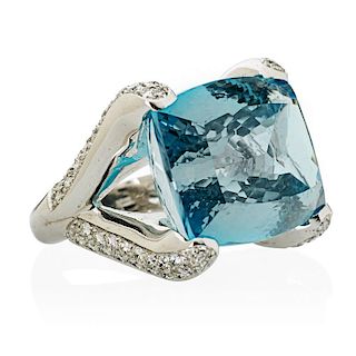 BLUE TOPAZ, DIAMOND & WHITE GOLD RING