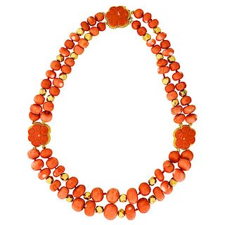 HARRY FIRESIDE CORAL & YELLOW GOLD NECKLACE