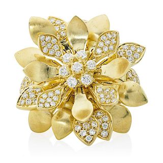 DIAMOND & YELLOW GOLD ARTICULATED FLOWER RING