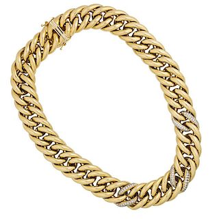 DIAMOND & YELLOW GOLD SUBSTANTIAL CURB LINK NECKLACE