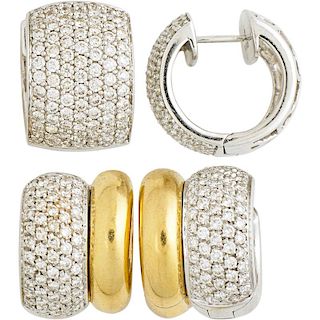 TWO PAIRS OF DIAMOND & GOLD HUGGIE EARRINGS, INCL. LEO PIZZO