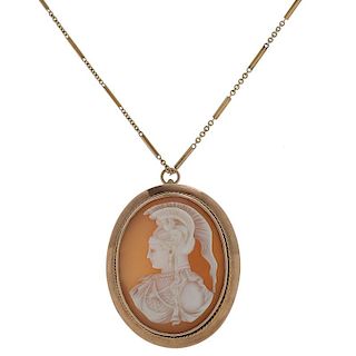 Cameo Brooch/Pendant of Athena in 14 Karat Yellow Gold