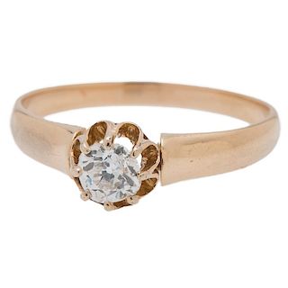 Old Mine Cut Diamond Solitaire Ring in 18 Karat Yellow Gold