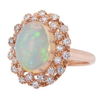 Crystal Opal and Diamond Ring in 14 Karat Rose Gold