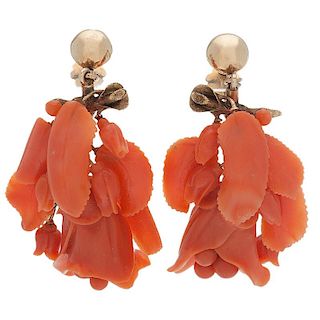 Carved Coral Earrings in 14 Karat Yellow Gold PLUS
