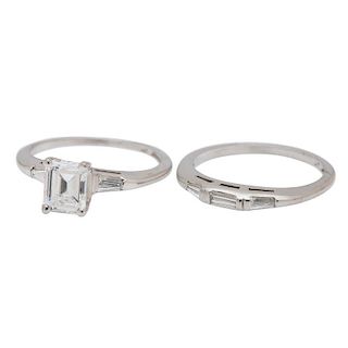 Emerald Cut Diamond Wedding Set in Platinum