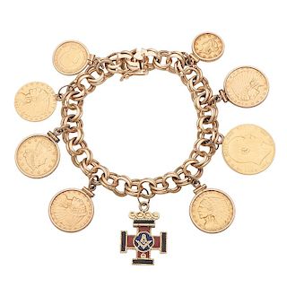 Charm Bracelet in 14 Karat Yellow Gold with Gold Coins