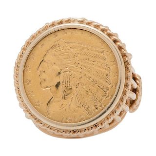 1912 Indian Head $2.50 Coin Ring in 14K Yellow Gold