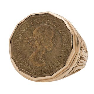 Threepence Coin Ring in 14 Karat Yellow Gold
