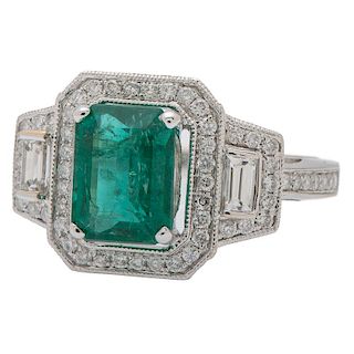 Orianne Emerald and Diamond Ring in 14 Karat White Gold