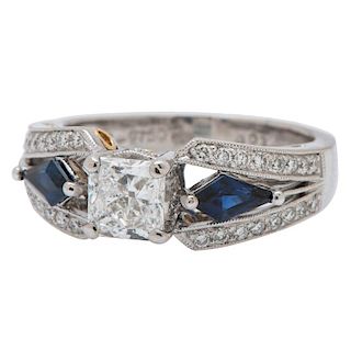 Simon G. Diamond and Sapphire Ring in 18 Karat White Gold