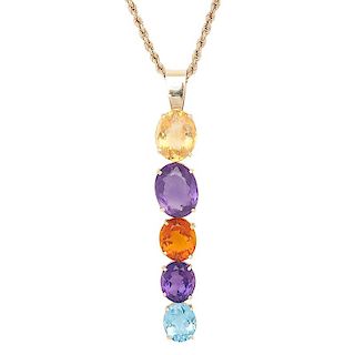 Multi Stone Articulated Pendant Necklace in 18 Karat Yellow Gold