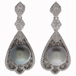 Orianne Tahitian Pearl and Diamond Earrings in 14 Karat White Gold