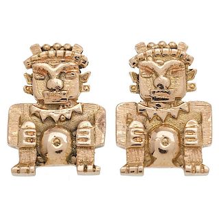 Aztec Style Cufflinks in 18 Karat Yellow Gold