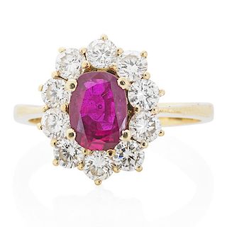 RUBY & DIAMOND YELLOW GOLD CLUSTER RING